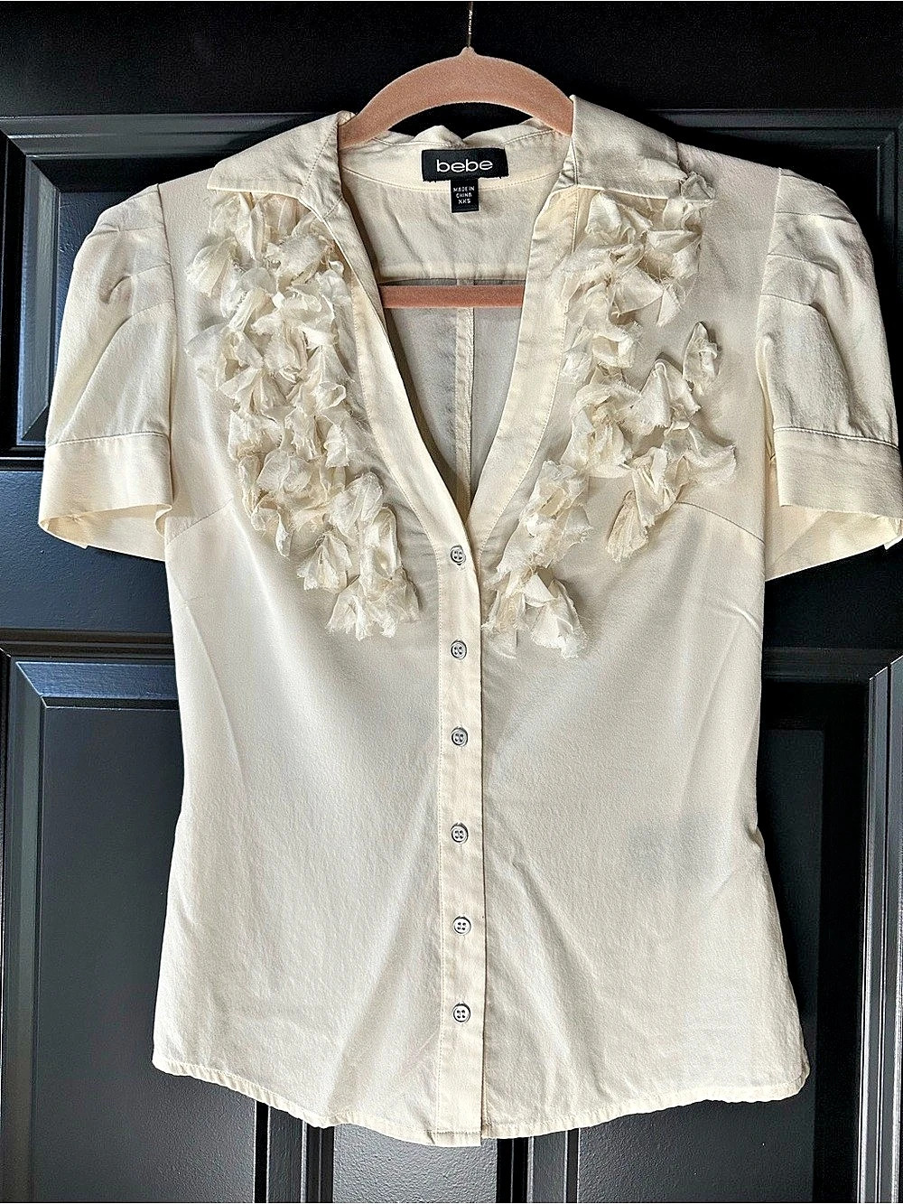 Bebe Silk Ruffle Front Blouse Size XXS